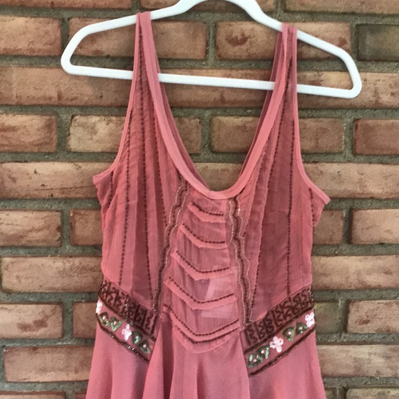Free People, XS, embellished, peach, sheer, dress - Picture 2 of 9
